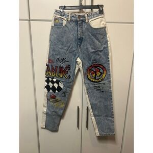 Dakota Blue Vintage Acid Wash Graffiti Skate Streetwear Tapered Jeans Size 9